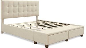 Click Decor - Edmond Storage Bed with Adjustable Height Headboard Queen Size - Beige - Front_Zoom