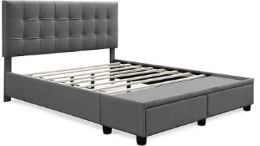 Click Decor - ClickDecor Edmond Storage Bed with Adjustable Height Headboard Queen Size Dark Gray - Dark Gray - Front_Zoom