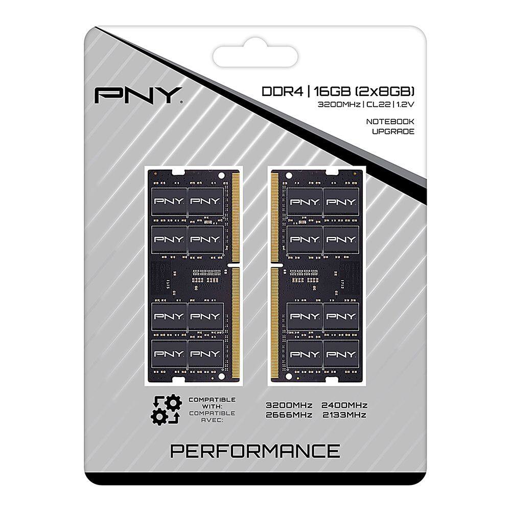 Alt View 1. PNY - Performance 16GB (2x8GB) 3200MHz DDR4 DRAM  CL22 So-DIMM Notebook/Laptop Memory Kit - Black.