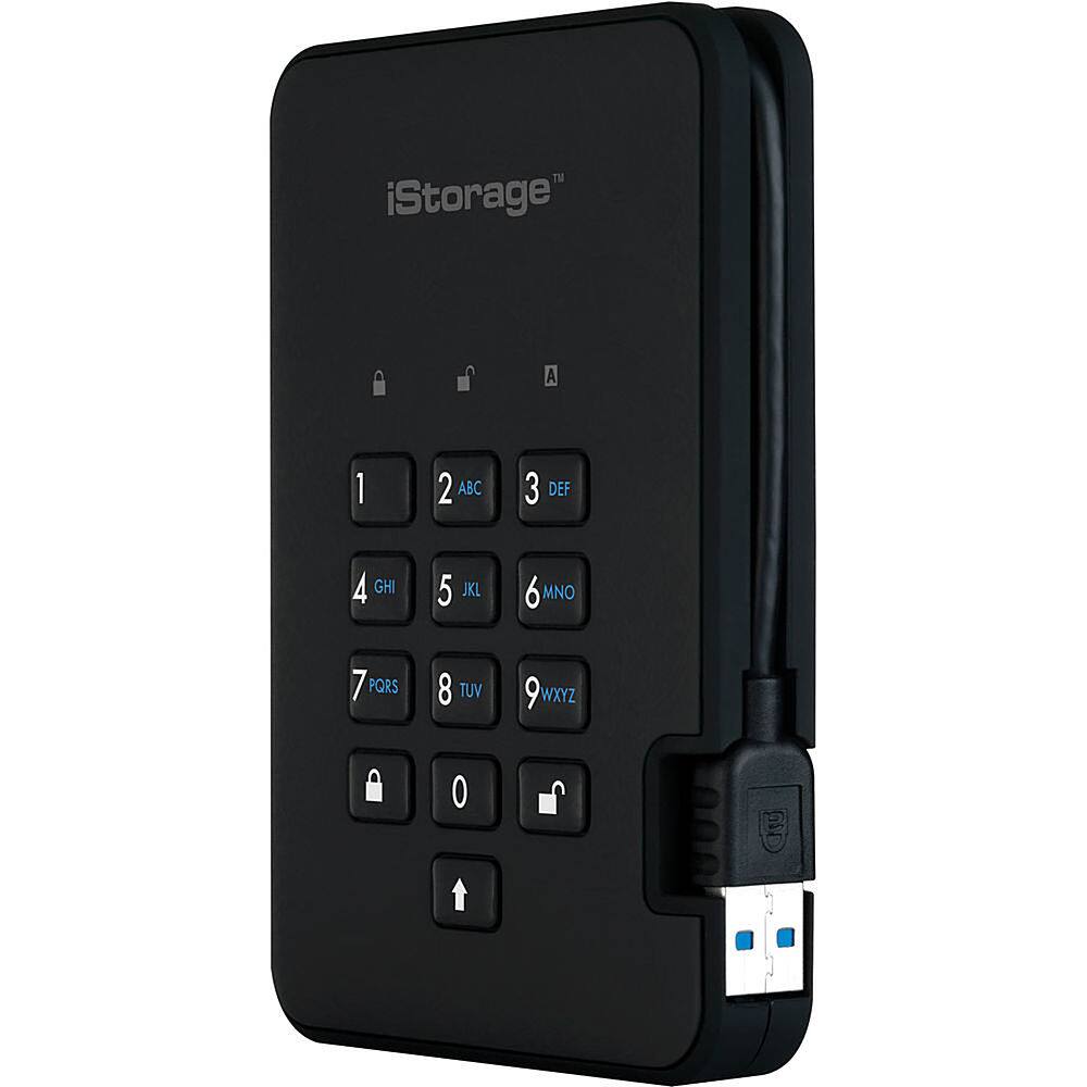 Angle View: iStorage - diskAshur² 1TB USB 3.2 Gen 1 Portable HDD with Hardware Encryption - Black