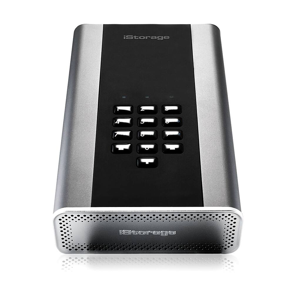 Left View: iStorage - diskAshur DT² 4TB USB 3.2 Gen 1 Portable HDD with Hardware Encryption - Black