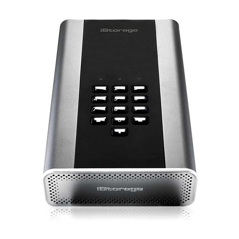 Left View: iStorage - diskAshur DT² 20TB USB 3.2 Gen 1 Portable HDD with Hardware Encryption - Black