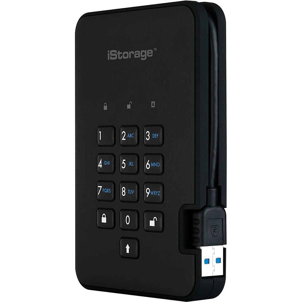 Angle View: iStorage - diskAshur² 2TB External USB 3.2 Gen 1 Portable Secure SSD with Hardware Encryption - Black