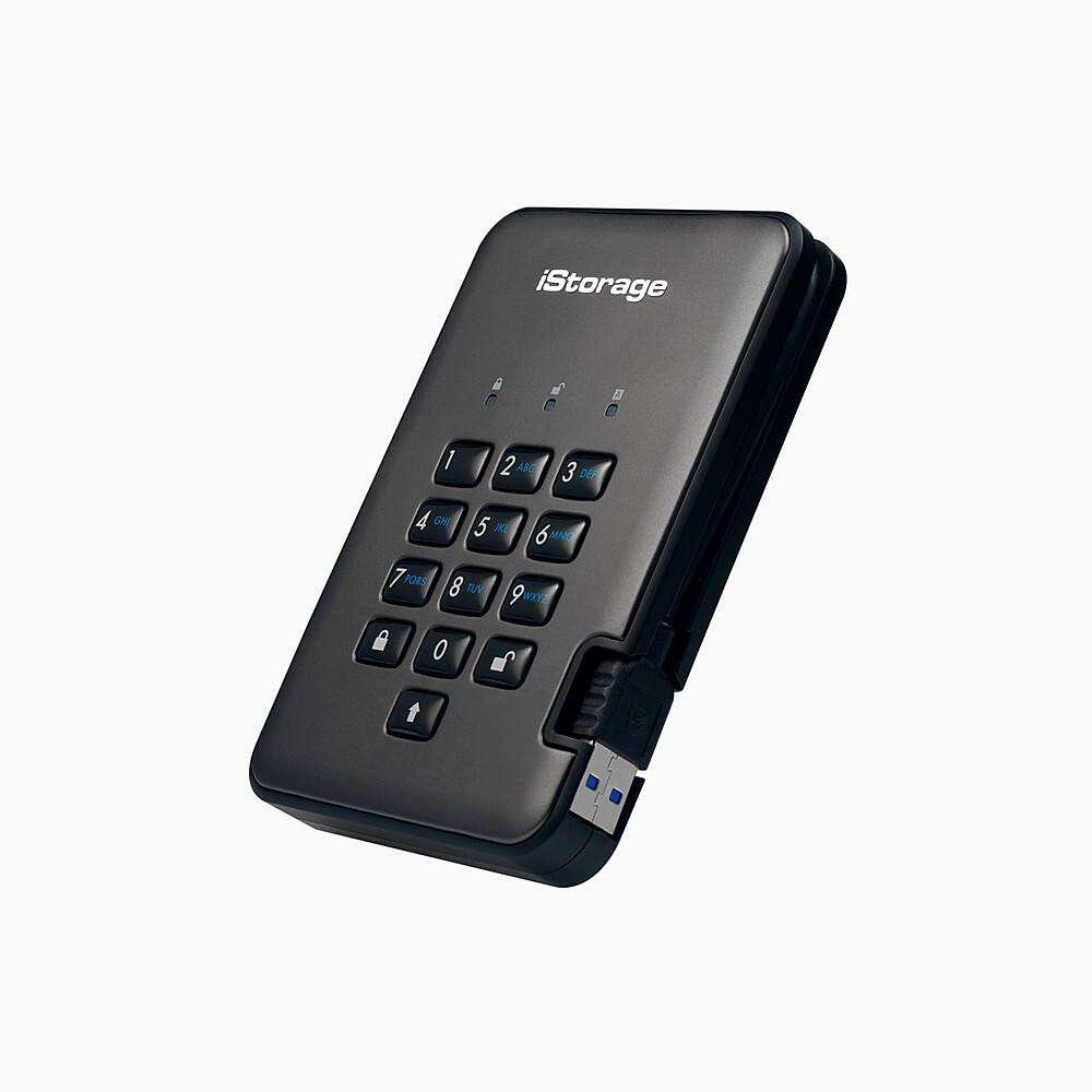 Left View: iStorage - diskAshur PRO² 2TB USB 3.2 Gen 1 Portable HDD with Hardware Encryption - Black