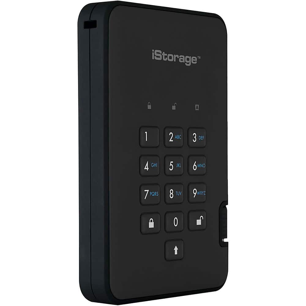 Left View: iStorage - diskAshur² 5TB USB 3.2 Gen 1 Portable HDD with Hardware Encryption - Black