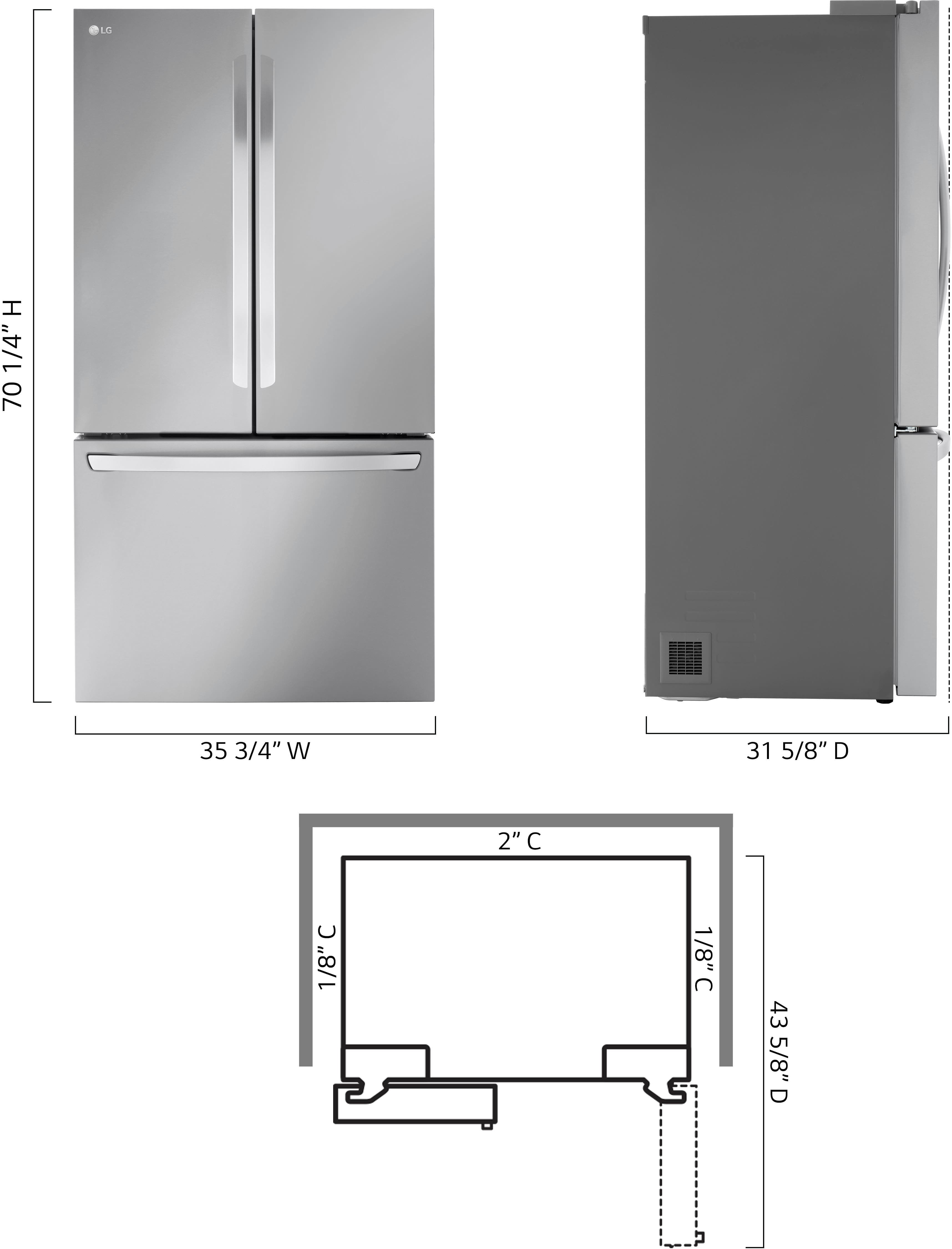 Left. LG - Counter-Depth MAX 26.5 Cu. Ft. French Door Smart Refrigerator with Internal Water - Stainless Steel.
