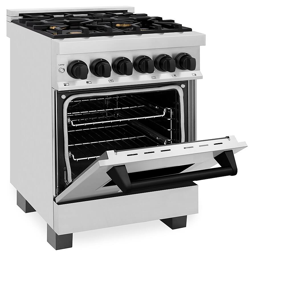 Angle View: ZLINE - Dual Fuel Range with Gas Stove and Electric Oven in Stainless Steel with Matte Black Accents - Stainless Steel/Matte Black