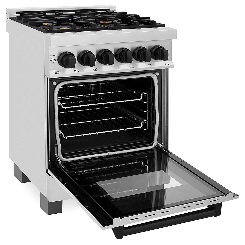 Left View: ZLINE - Dual Fuel Range with Gas Stove and Electric Oven in Stainless Steel with Matte Black Accents - Stainless Steel/Matte Black