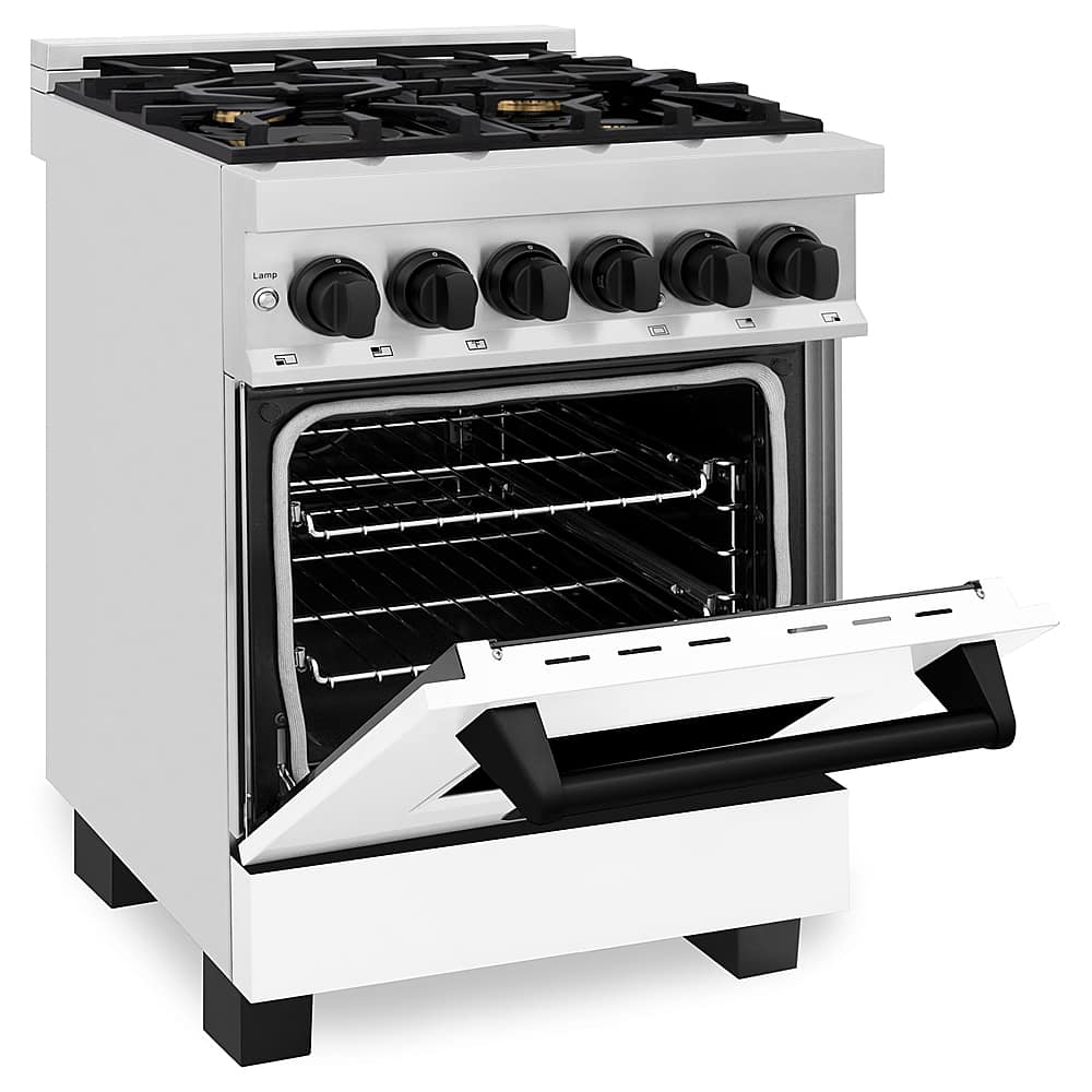 Angle View: ZLINE - Dual Fuel Range with Gas Stove and Electric Oven in Stainless Steel with White Matte Door and Matte Black Accents - Multicolor