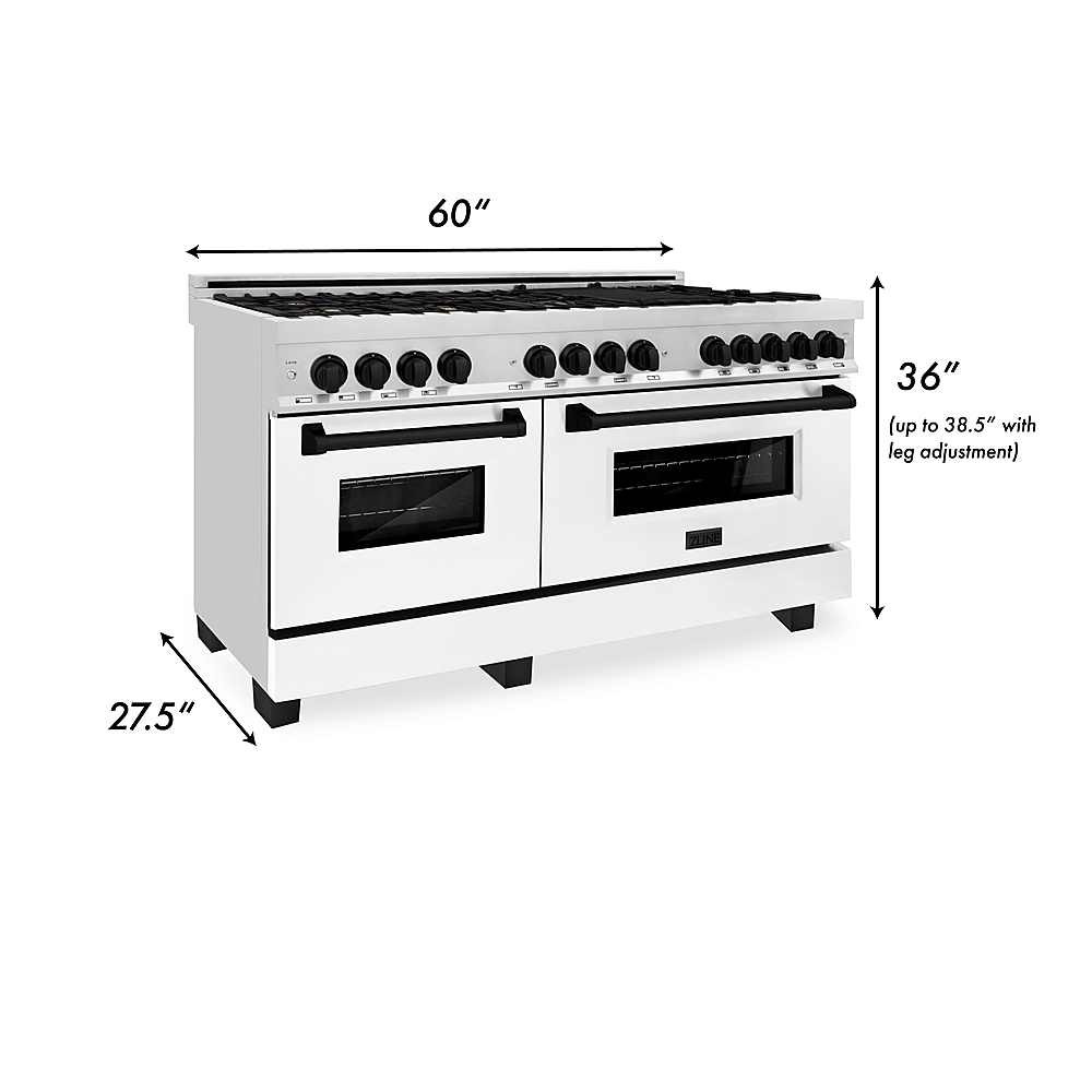 ZLINE 60 in. Autograph Edition Dual Fuel Range in Stainless Steel with White Matte Door and Matte Black Accents (RAZ-WM-60-MB)
