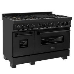 ZLINE - Dual Fuel Range with Gas Stove and Electric Oven in Black Stainless Steel with Brass Burners - Front_Zoom