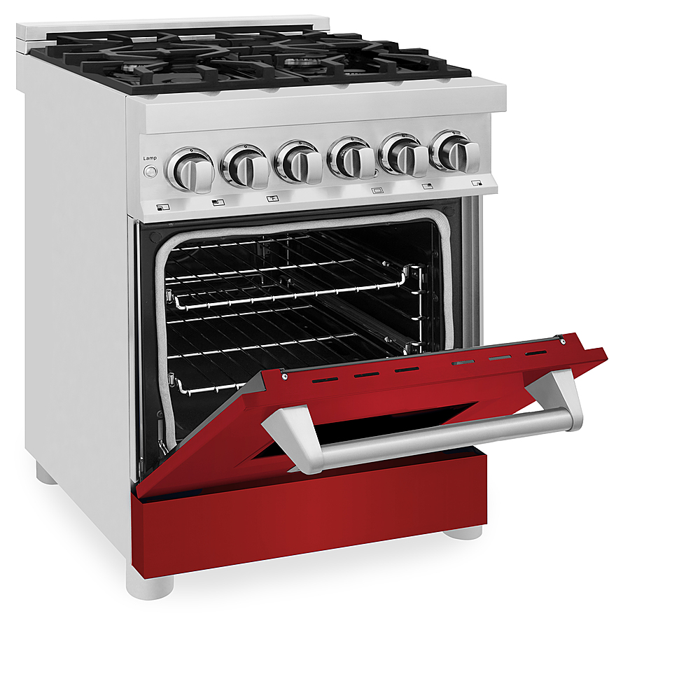 Angle View: ZLINE - Dual Fuel Range with Gas Stove and Electric Oven in Stainless Steel and Red Matte Door - Multicolor