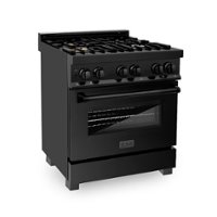 ZLINE - Dual Fuel Range with Gas Stove and Electric Oven in Black Stainless Steel with Brass Burners - Stainless steel - Front_Zoom