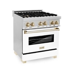 ZLINE - Dual Fuel Range with Gas Stove and Electric Oven in Stainless Steel with White Matte Door and Gold Accents - Stainless steel - Front_Zoom