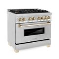 ZLINE - Dual Fuel Range with Gas Stove and Electric Oven - Stainless Steel with Polished Gold Accents
