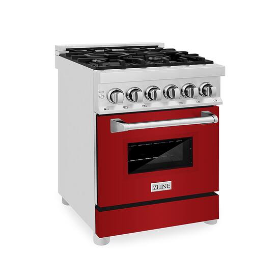 ZLINE Dual Fuel Range with Gas Stove and Electric Oven in Stainless Steel and Red Gloss Door Multicolor RA RG 24 Best Buy