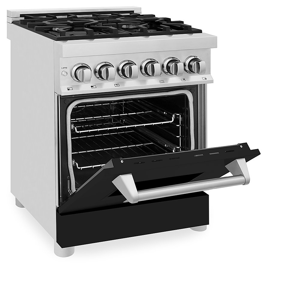 Angle View: ZLINE - Dual Fuel Range with Gas Stove and Electric Oven in Stainless Steel and Black Matte Door - Multicolor