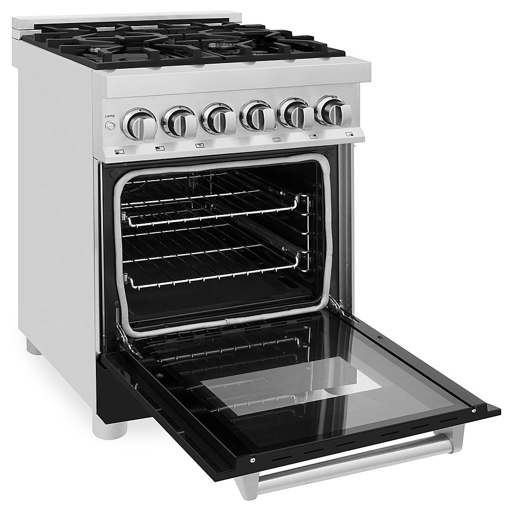 Left View: ZLINE - Dual Fuel Range with Gas Stove and Electric Oven in Stainless Steel and Black Matte Door - Multicolor