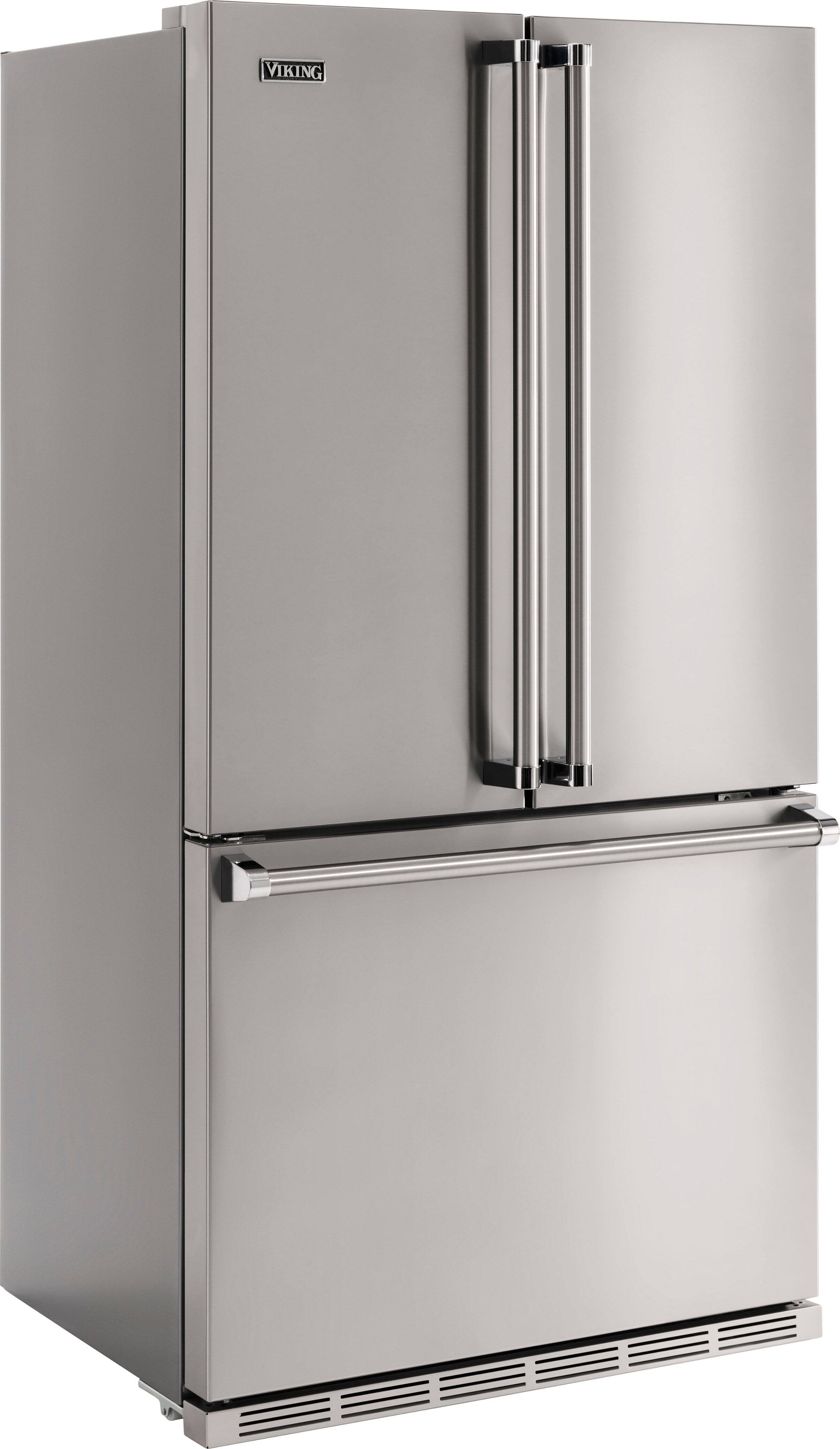 Angle. Viking - French Door  Refrigerator - Stainless Steel.