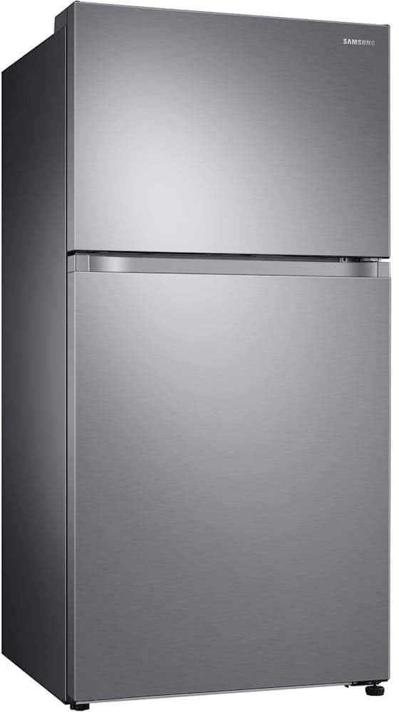 Angle View: Samsung - Geek Squad Certified Refurbished 21.1 Cu. Ft. Top-Freezer Refrigerator with  FlexZone and Ice Maker - Stainless steel