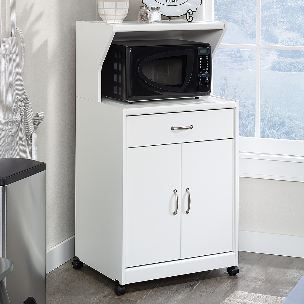 Left View: Sauder - Microwave/kitchen Glacier White Cart - Soft White