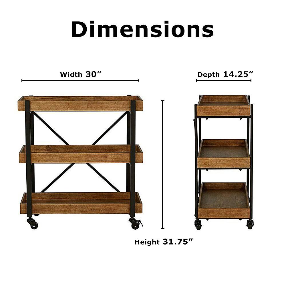 Left View: Adore Decor - Riley Bar Cart - Black