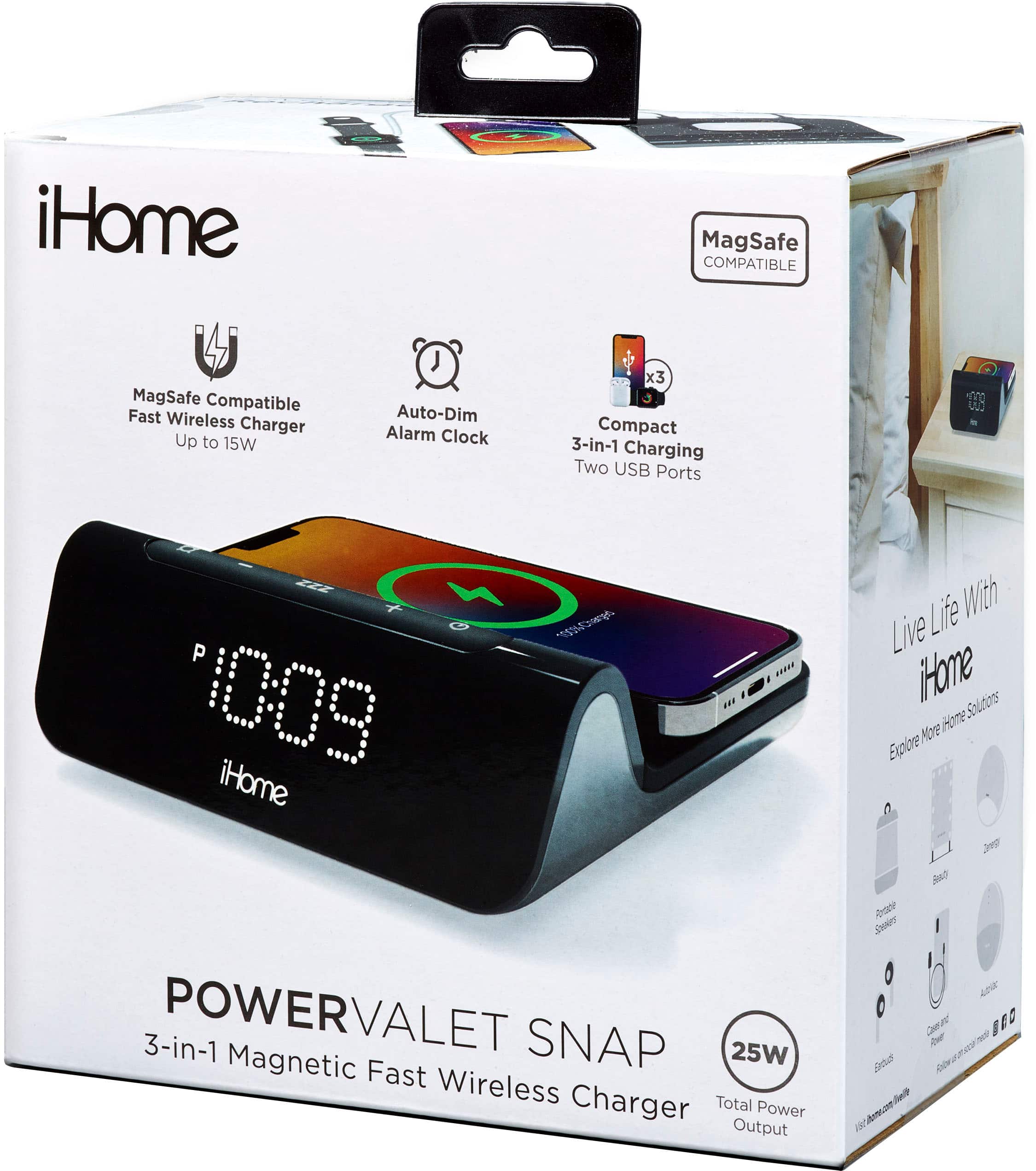 Alt View 20. iHome - POWERVALET PRO 3 in 1 Magnetic Fast Wireless Charger - Black.