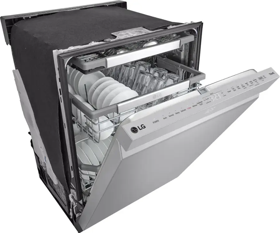 Angle. LG - 24" Top Control Smart Built-In Stainless Steel Tub Dishwasher with 3rd Rack, QuadWash Pro and 42dba - PrintProof Stainless steel.