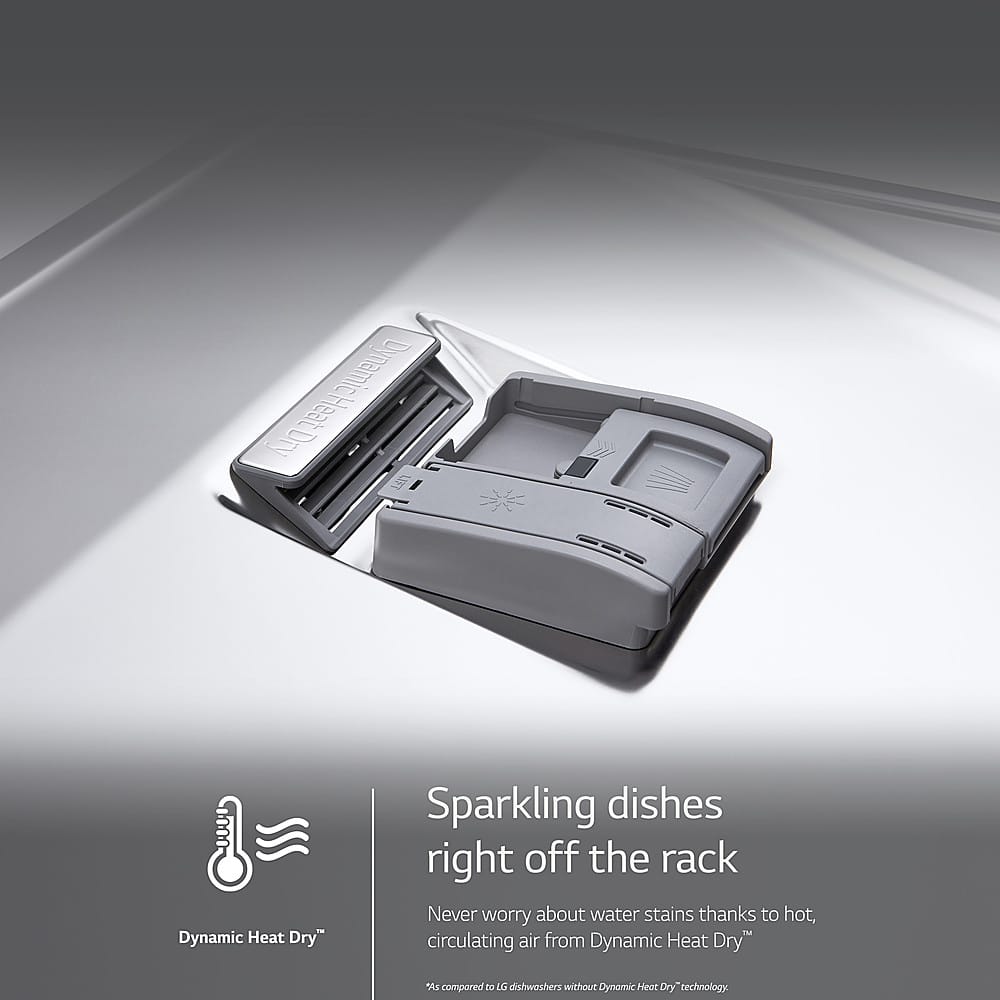 Zoom in on Dynamic Heat Dry technology allows for sparkling dishes to be right off the rack, without worrying about water stains. This is achieved through hot, circulating air that is compared to 53 times more effective than traditional Schwesher drying methods.