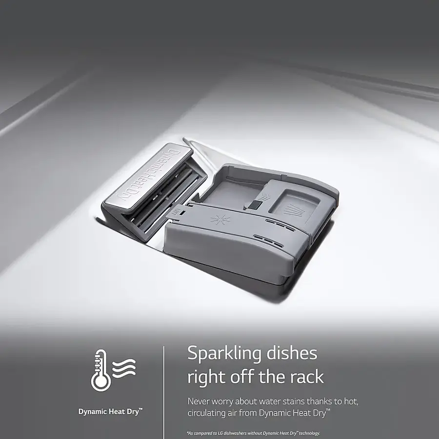 Dynamic Heat Dry technology allows for sparkling dishes to be right off the rack, without worrying about water stains. This is achieved through hot, circulating air that is compared to 53 times more effective than traditional Schwesher drying methods.