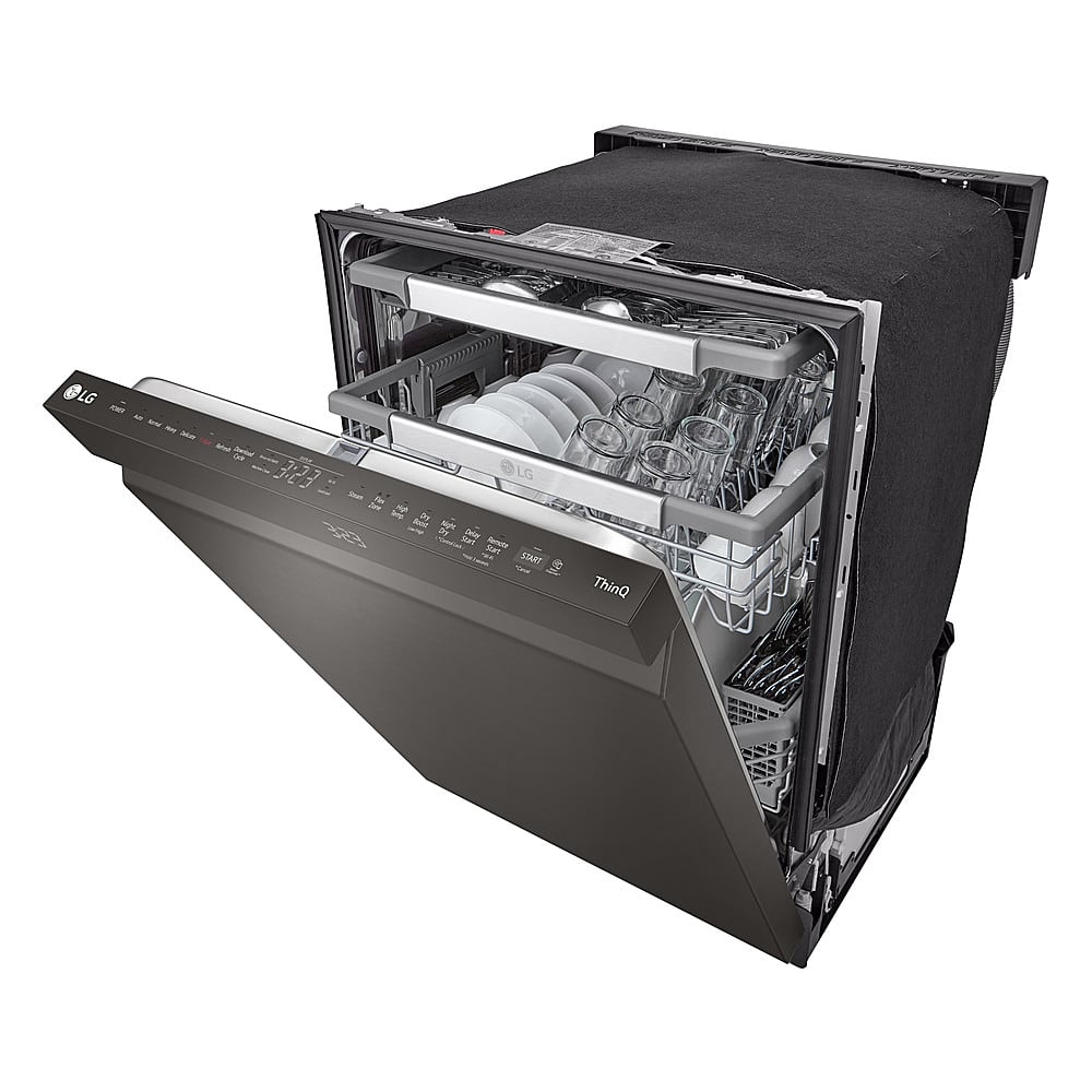 Left. LG - 24" Top Control Smart Built-In Stainless Steel Tub Dishwasher with 3rd Rack, QuadWash Pro and 42dba - PrintProof Black Stainless steel.