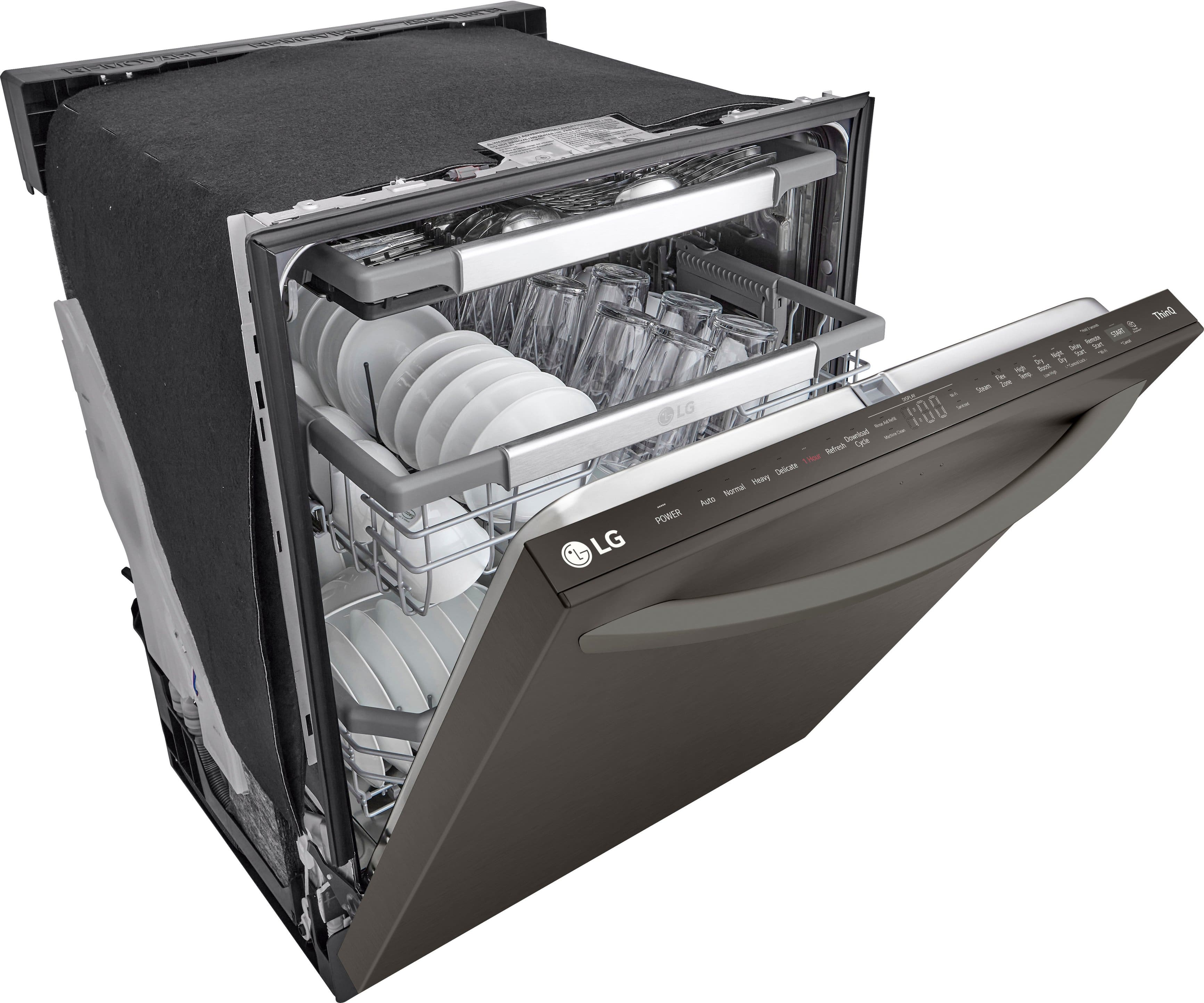 Angle. LG - 24" Top Control Smart Built-In Stainless Steel Tub Dishwasher with 3rd Rack, QuadWash Pro and 42dba - PrintProof Black Stainless.