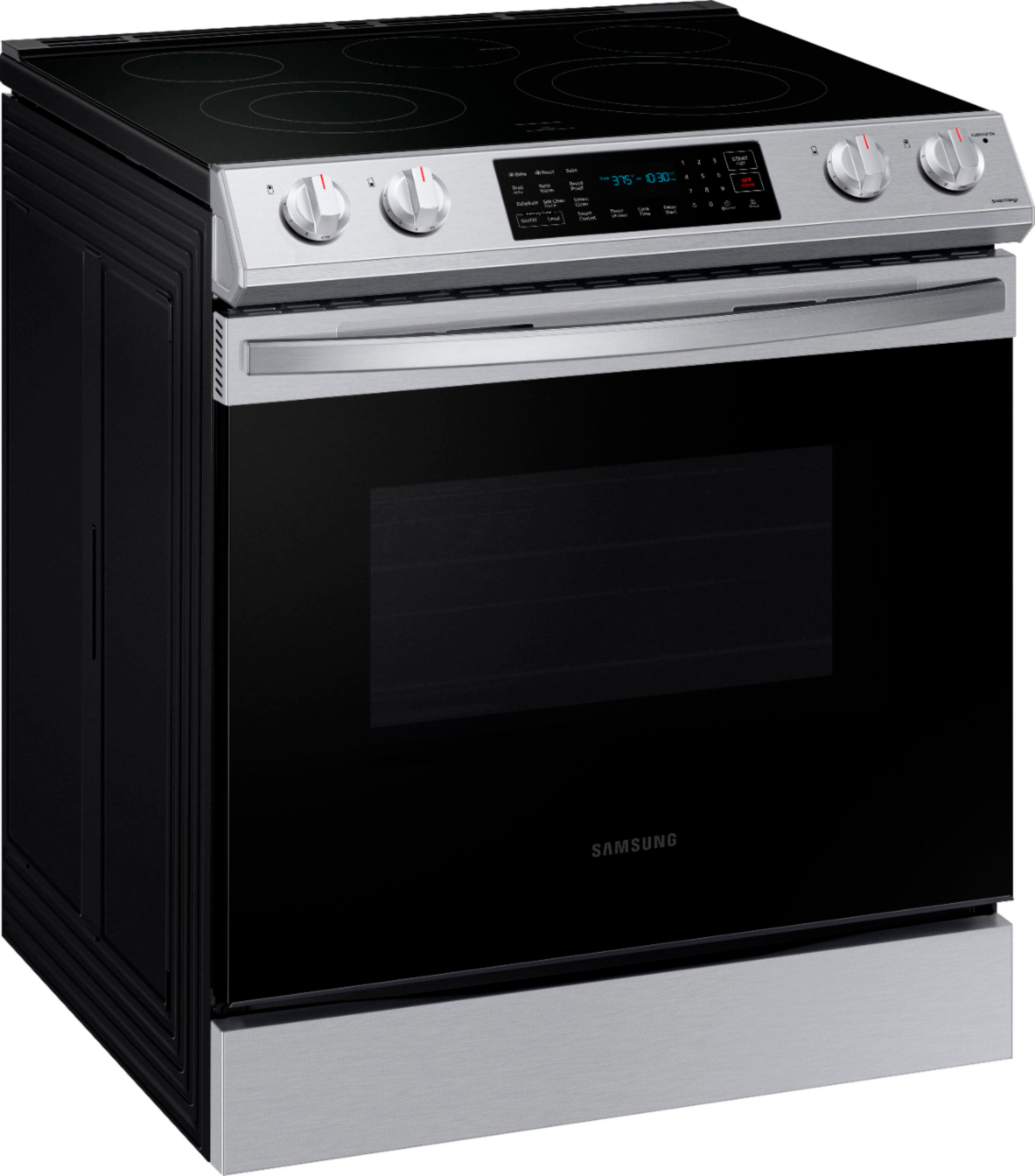 Angle View: Samsung - Geek Squad Cert Refurb 6.3 cu. ft. Front Cntrl Slide-in Electric Range with Convection & Wi-Fi, Fingerprint Resistant - Stainless steel