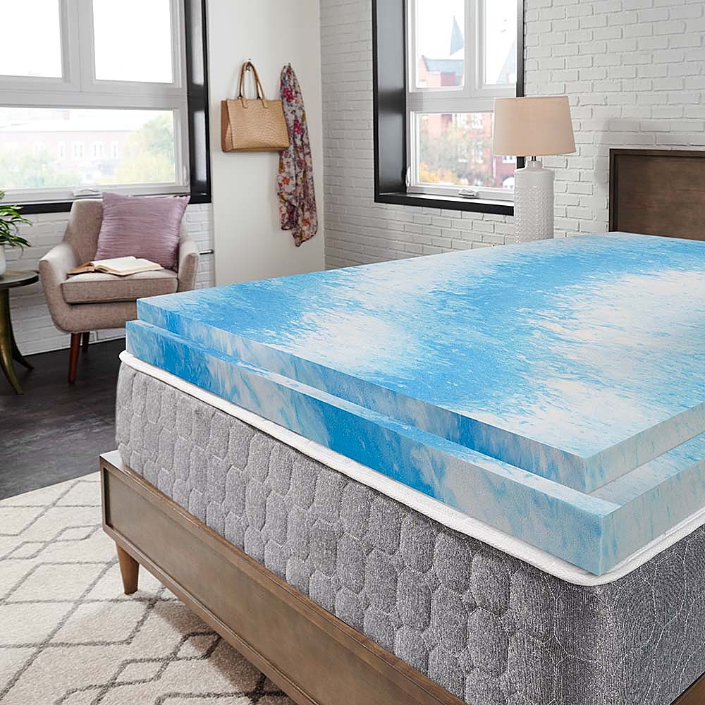 Sleep Innovations 2 Cooling Gel Memory Foam Mattress Topper Full Blue  F-TOP-13220-FL-WHT - Best Buy
