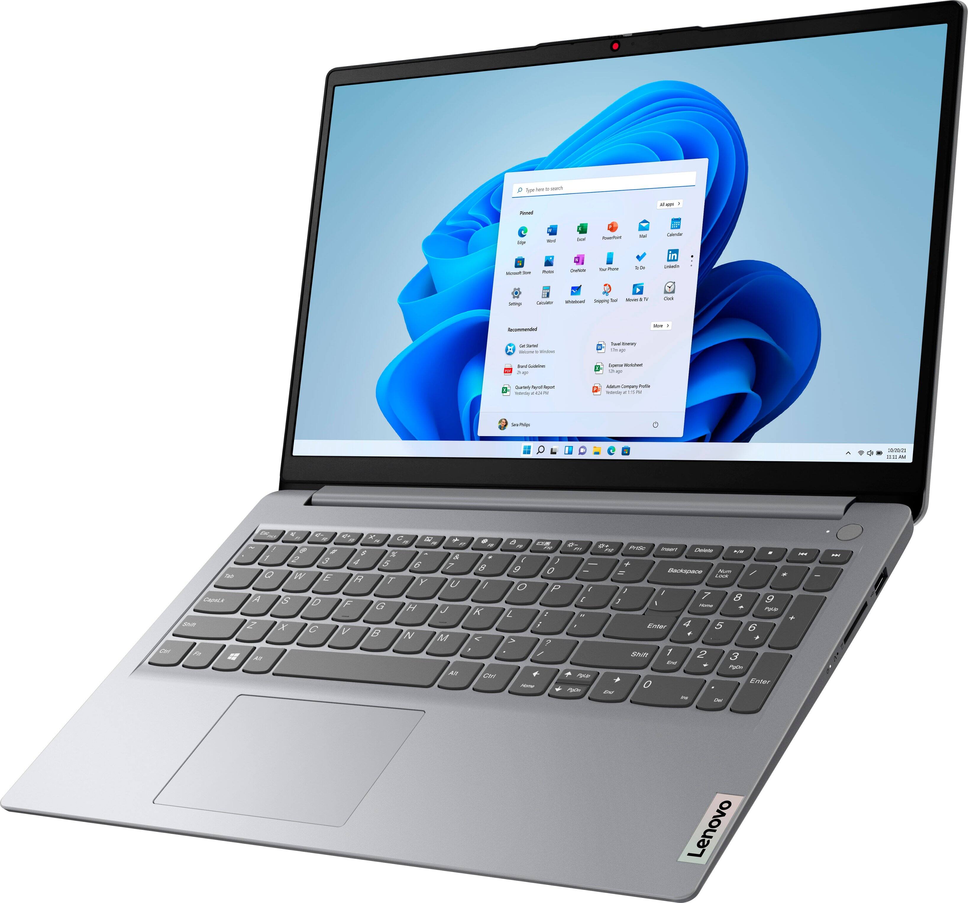 Left. Lenovo - Ideapad 1 15.6" HD Laptop - Athlon Silver 3050U  - 4GB Memory - 128GB eMMC - Cloud Grey.