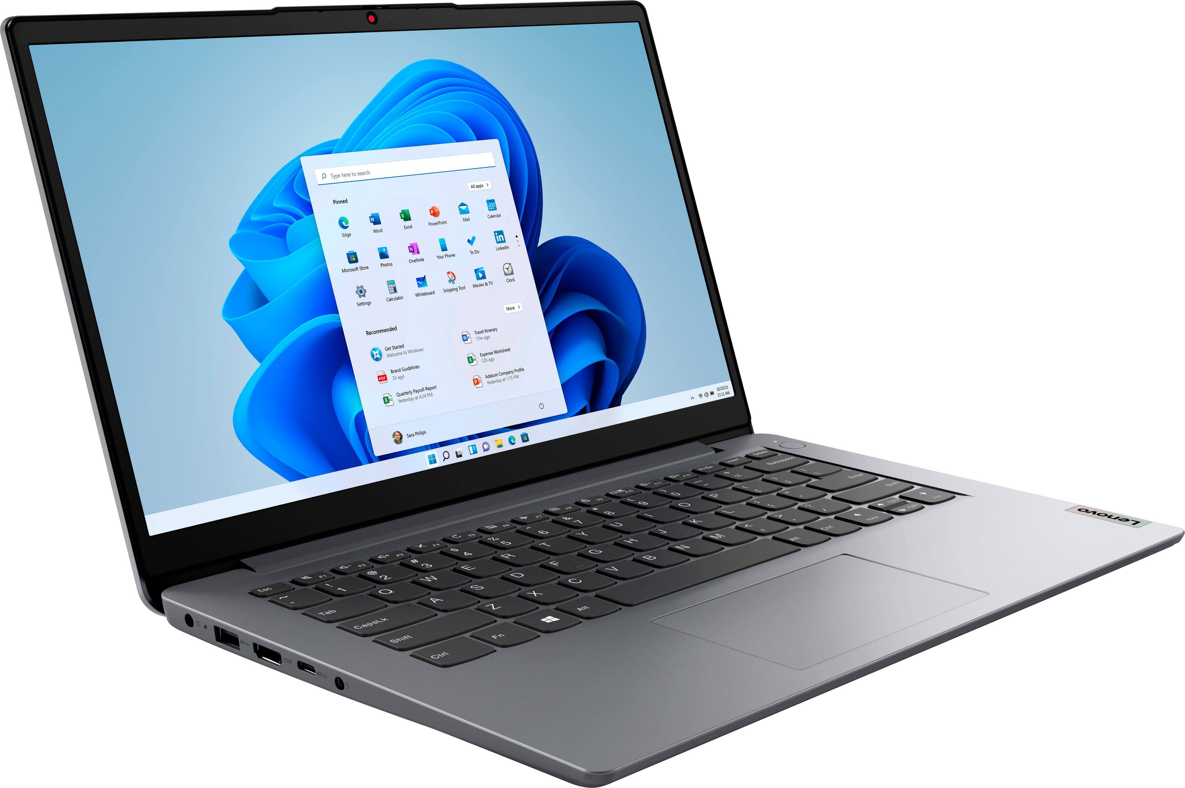Angle. Lenovo - Ideapad 1i 14.0" HD Laptop - Celeron N4020 - 4GB Memory - 64GB eMMC - Cloud Grey.