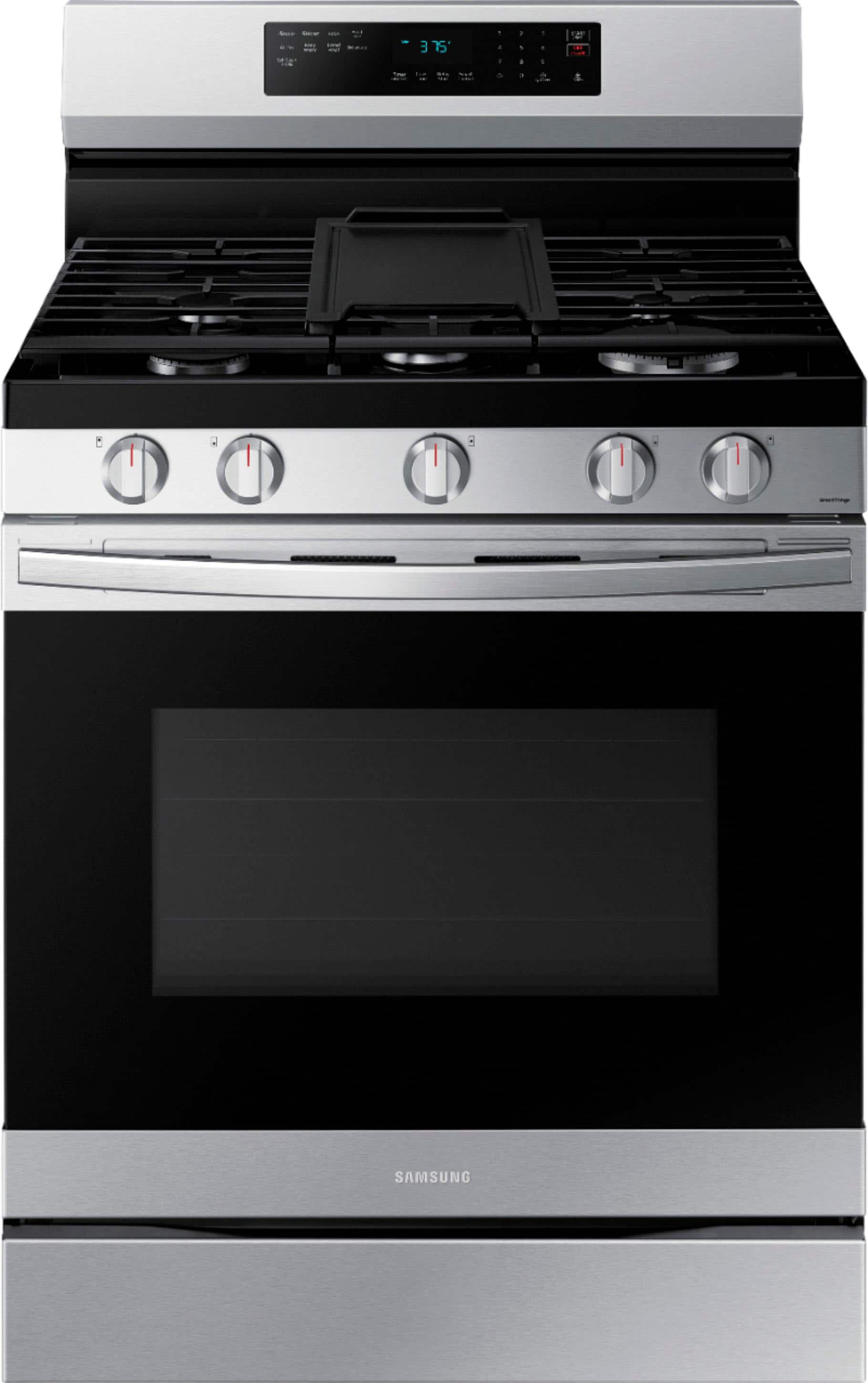 Front. Samsung - OBX 6.0 cu. ft. Freestanding Gas Range with WiFi, No-Preheat Air Fry & Convection - Stainless Steel.