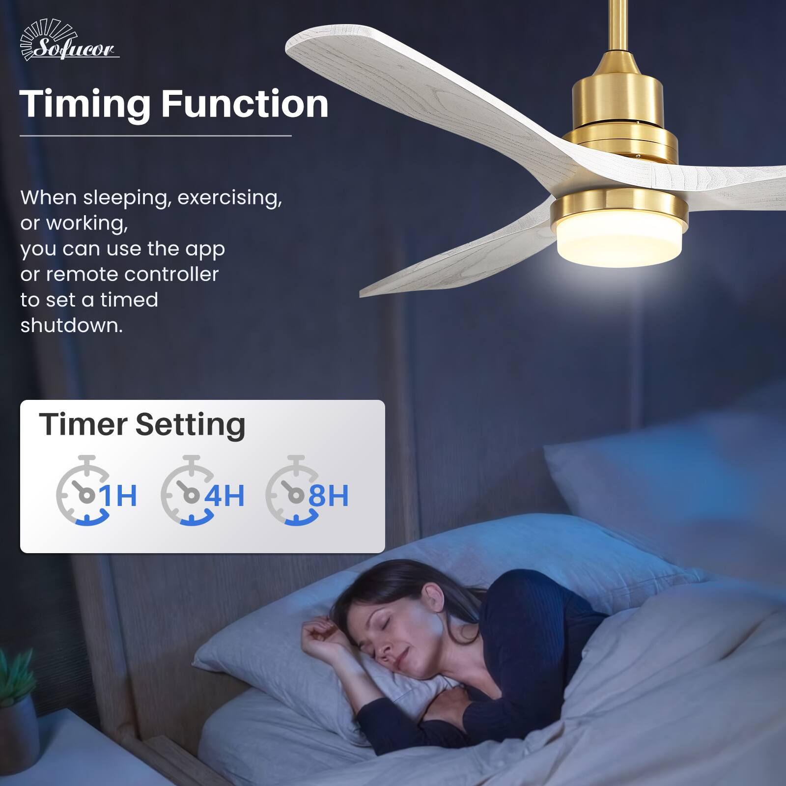 Sofucor Timing Function

When sleeping, exercising, or working, you can use the app or remote controller to set a timed shutdown.

Timer Setting
1H 4H 8H
