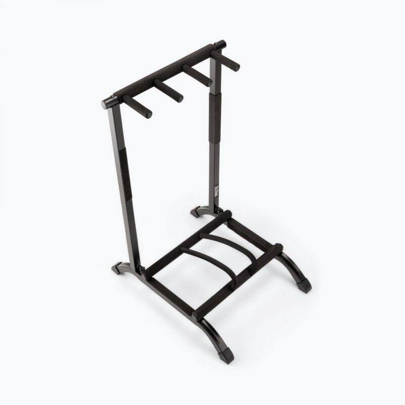 Left. On Stage Stands - On-Stage GS7361 Three-Space Foldable Multi-Guitar Rack (Storage and Display for 3 Acoustic, Electric, and Bass Guitars, - Black.
