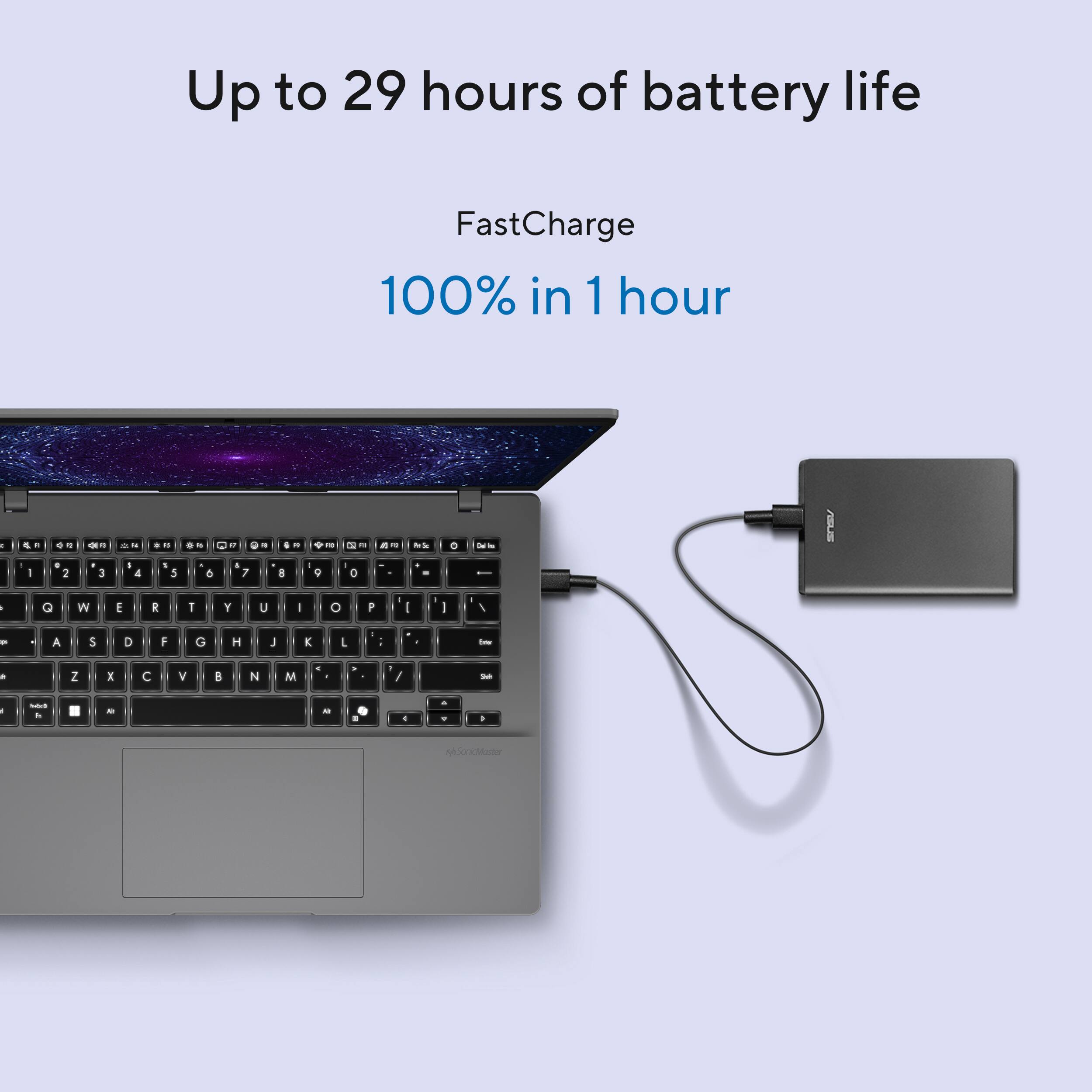 Up to 29 hours of battery life

FastCharge

100% in 1 hour