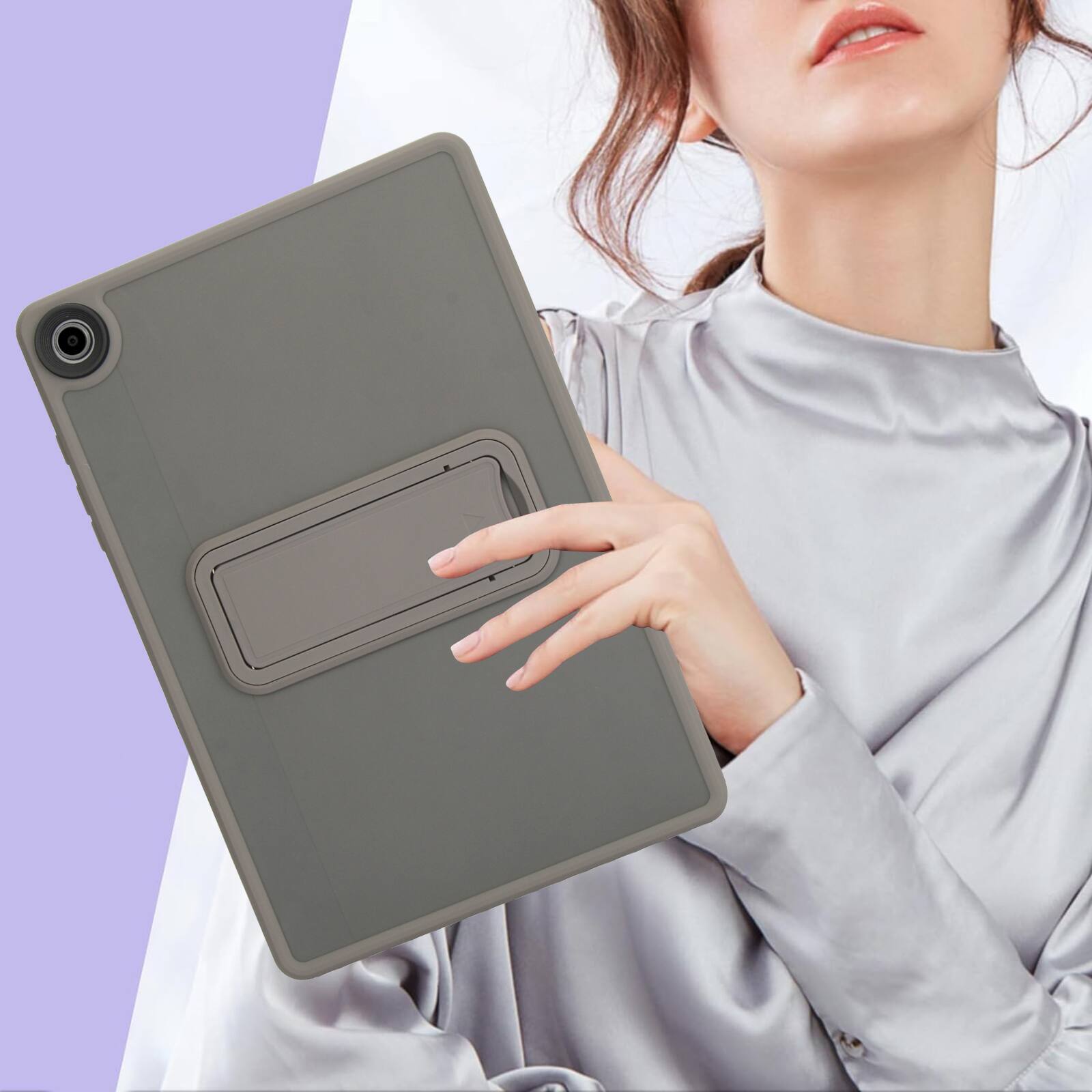 Alt View 3. Dteck - Matte Case for Samsung Galaxy Tab A11+ 2025/Tab A9+ 2023 with Foldable Kickstand,Transparent Back Cover+1x Soft HD Flim - Gray.