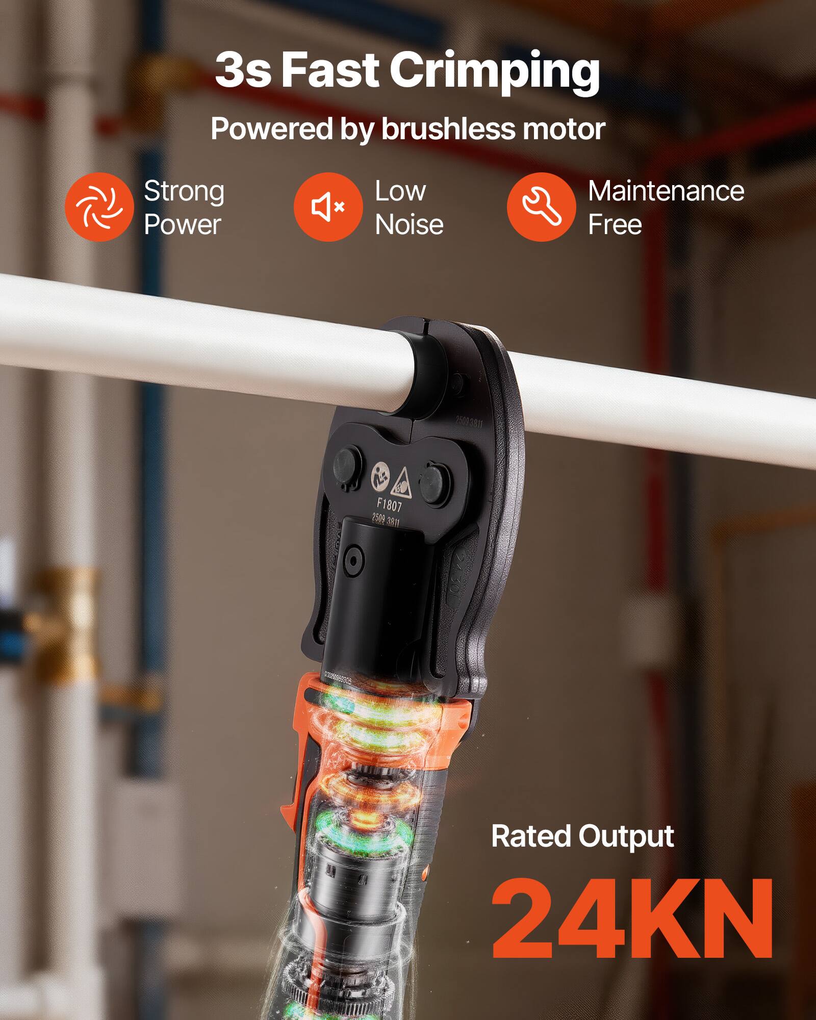 3s Fast Crimping  
Powered by brushless motor  
Strong Power x Low Noise Maintenance Free  

Rated Output 24KN