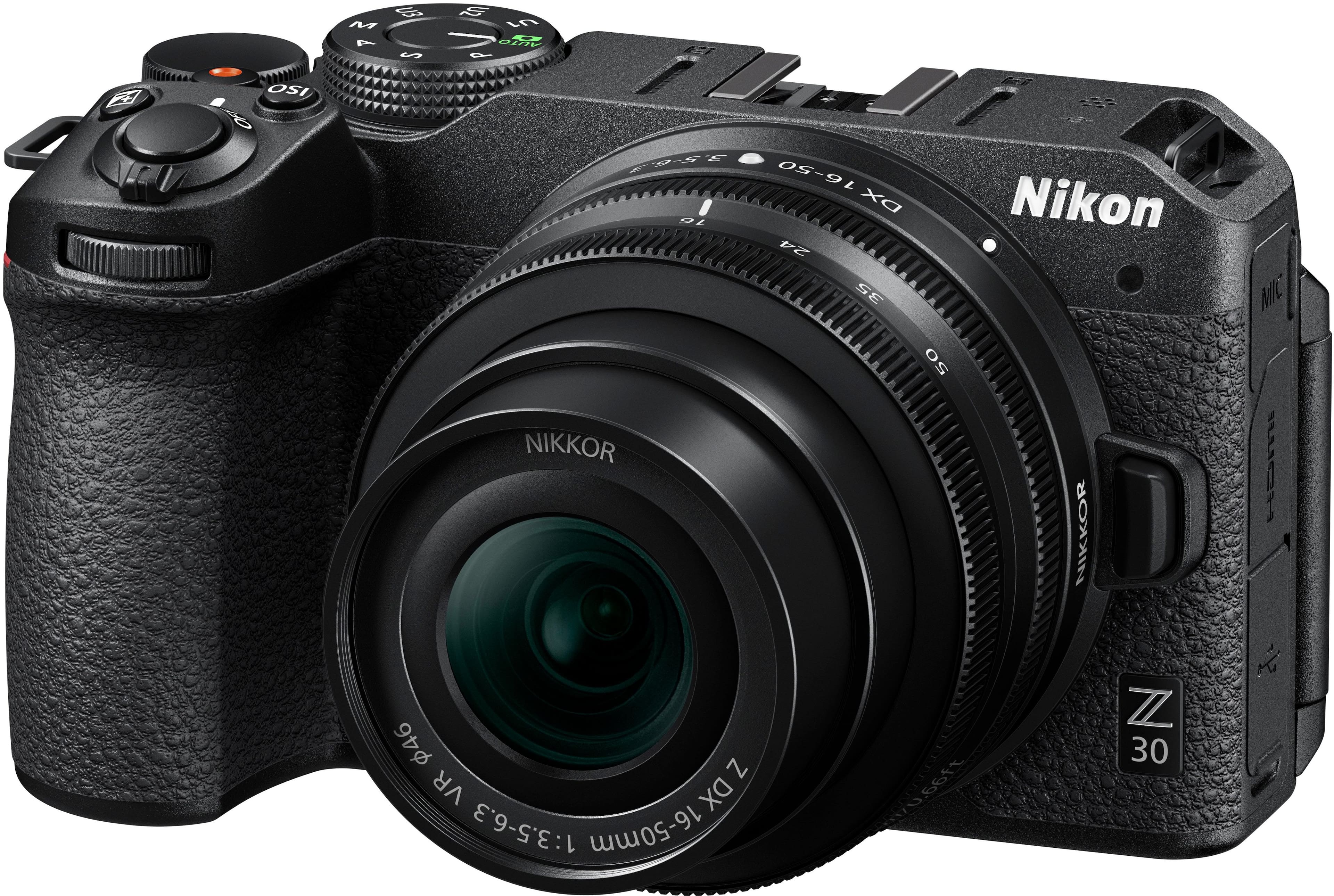 Angle. Nikon - Z 30 4K Mirrorless Camera 2-Lens Kit with NIKKOR Z DX 16-50mm f/3.5-6.3 VR and NIKKOR Z DX 50-250mm f/4.5-6.3 VR Lenses - Black.
