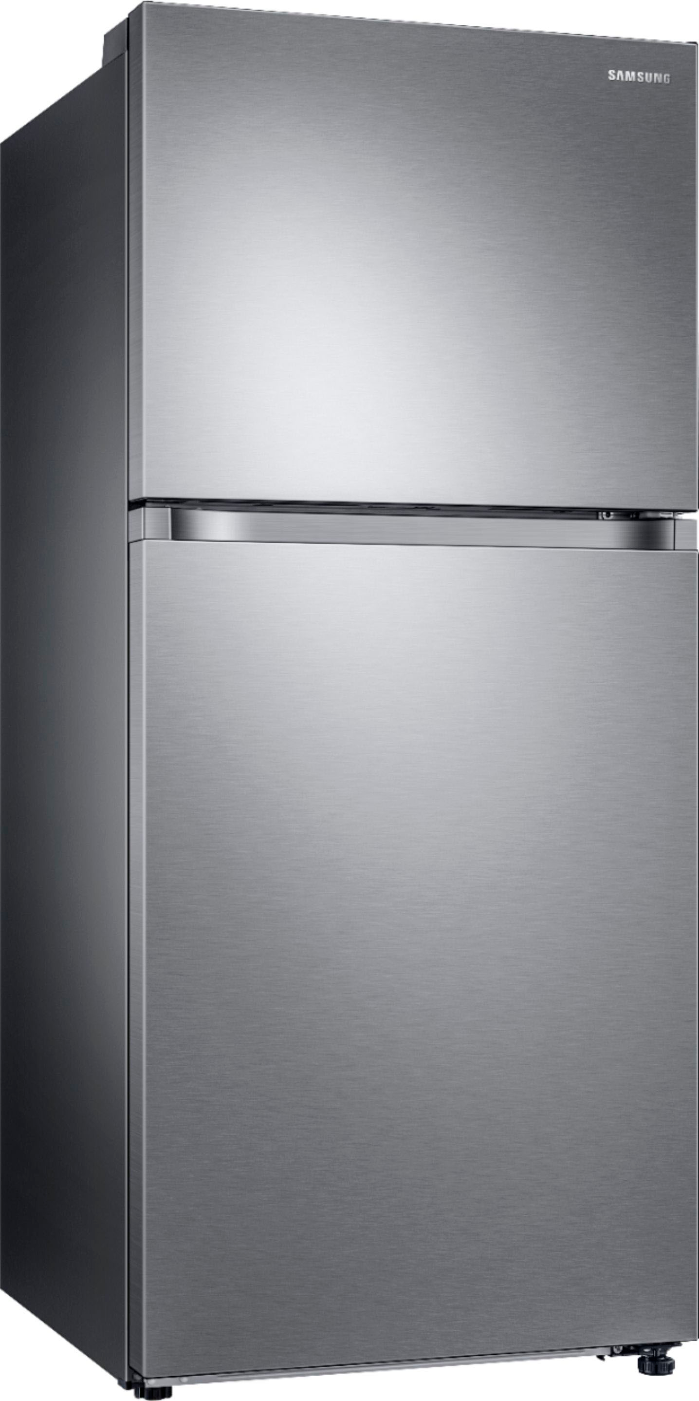 Angle View: Samsung - Geek Squad Certified Refurbished 15.6 cu. ft. Top Freezer Refrigerator with All-Around Cooling - Stainless steel