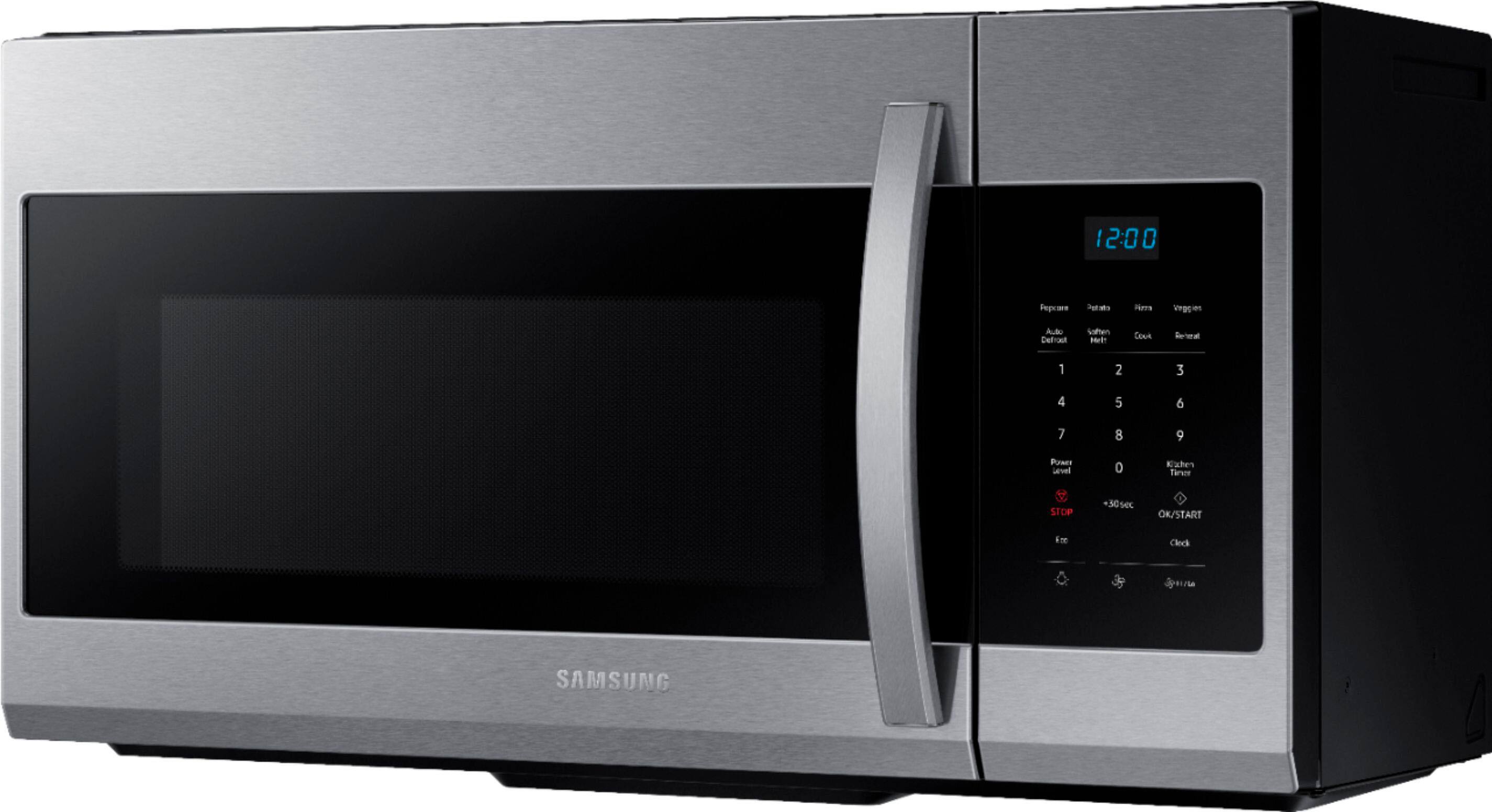 Left View: Samsung - Geek Squad Certified Refurbished 1.7 Cu. Ft. Over-the-Range Microwave - Stainless steel