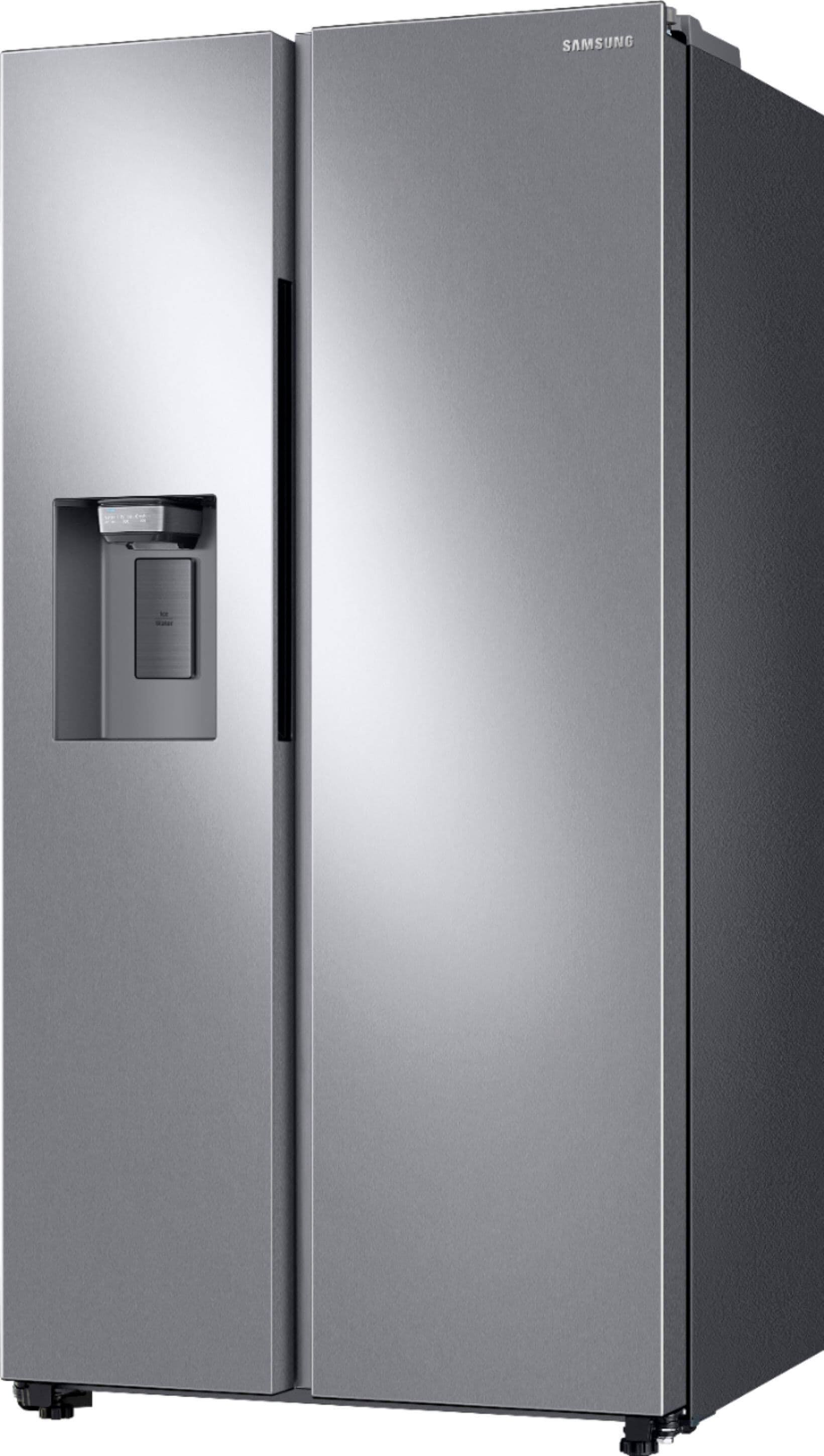 Left View: Samsung - Geek Squad Certified Refurbished 22 Cu. Ft. Side-by-Side Counter-Depth Refrigerator - Stainless steel