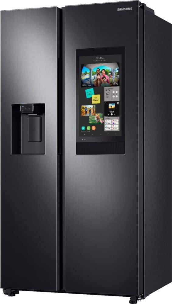 Left View: Samsung - Geek Squad Certified Refurb Bespoke 23 cu. ft. Counter Depth 4-Door French Door Refrigerator with AutoFill Water Pitcher - Stainless steel