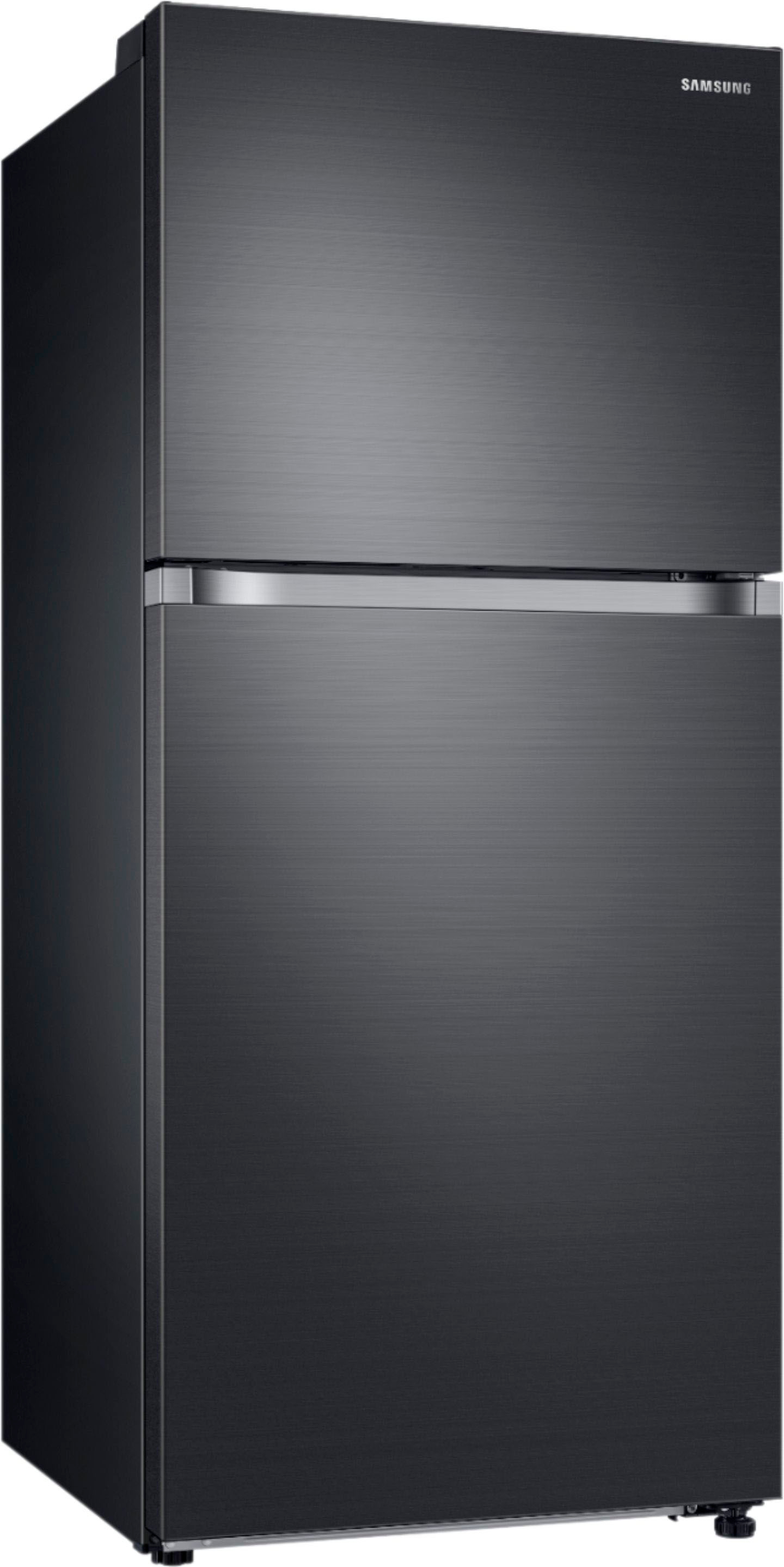 Angle View: Samsung - Geek Squad Certified Refurbished 17.6 Cu. Ft. Top-Freezer  Fingerprint Resistant Refrigerator - Black stainless steel