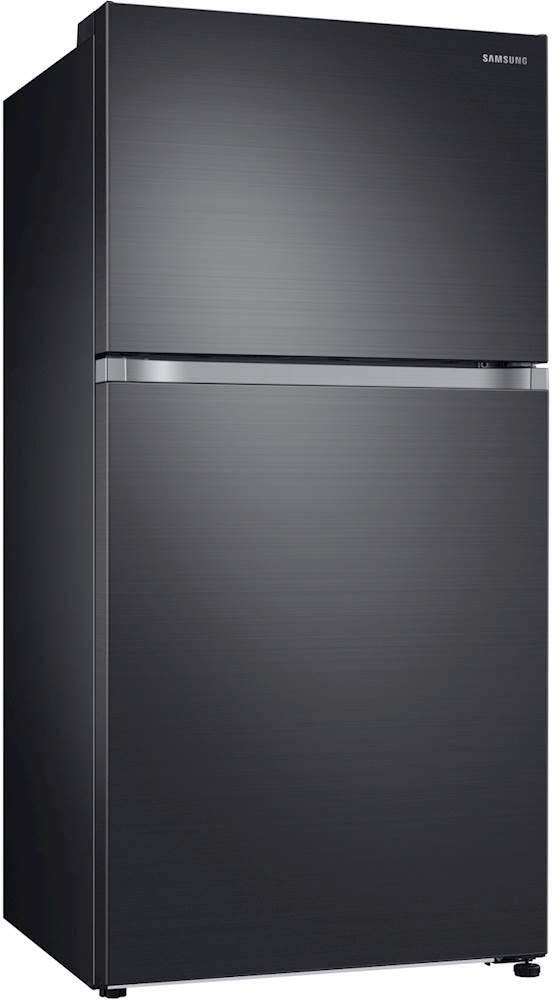 Angle View: Samsung - Geek Squad Certified Refurbished 21.1 Cu. Ft. Top-Freezer  Fingerprint Resistant Refrigerator - Black stainless steel