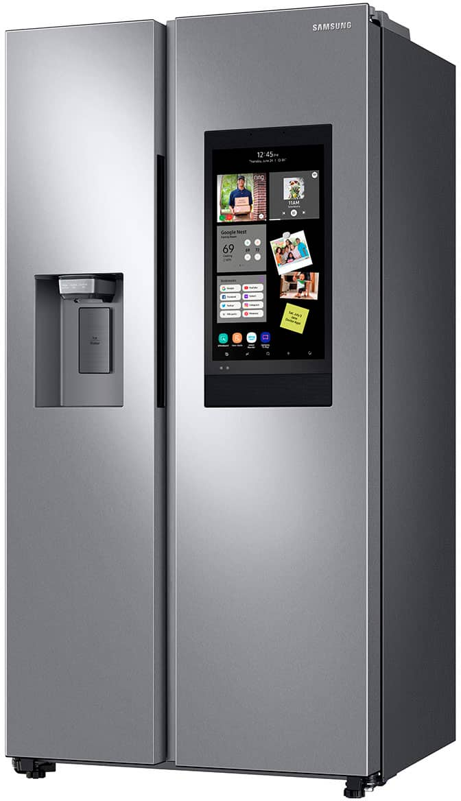 Left View: Samsung - Geek Squad Certified Refurbished 23 cu. ft. Counter Depth Side-by-Side Refrigerator with WiFi and All-Around Cooling - Stainless steel